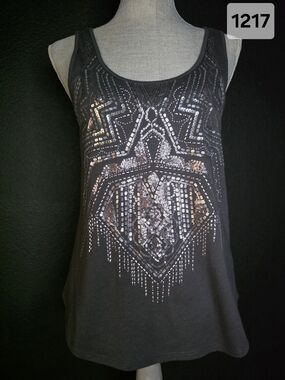 Express Charcoal Tank with Metallic Sequin Geo Design